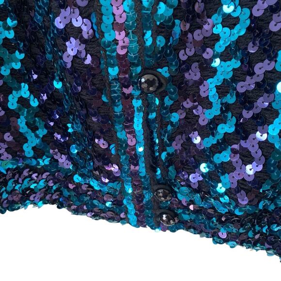 Three Flaggs California 70s Disco Sequin Jacket Blue Purple Black size large - Picture 4 of 8